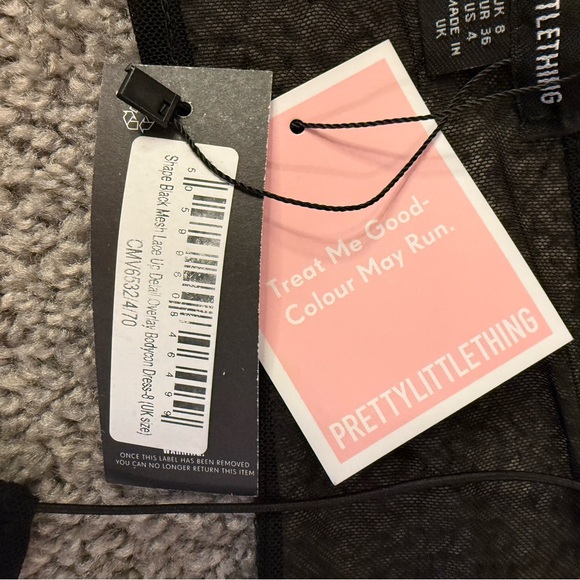 PrettyLittleThings Black Mesh Lace-Up Detailed Flare Sleeve Mini Dress - Picture 3 of 4